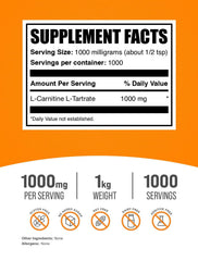 Measuring scoop with L-Carnitine Tartrate powder for precise 1g servings.