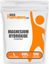 BulkSupplements Magnesium Hydroxide Powder packaging front shows food-grade quality for everyday use.