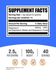 BulkSupplements Magnesium Malate powder with scoop for precise serving measurements.
