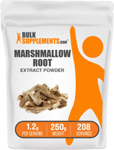 BulkSupplements marshmallow root extract powder bottle front showing gluten-free herbal supplement for daily wellness.