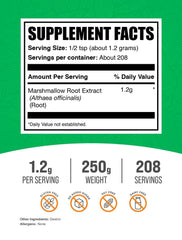 BulkSupplements marshmallow root extract powder 250g packaging displaying value and easy portion control.