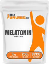BulkSupplements Melatonin Powder bottle with 3 mg serving for night use.