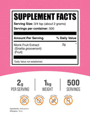 BulkSupplements Monk Fruit powder with scoop ideal for sugar-free beverages