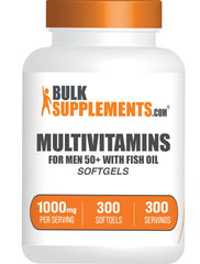 BulkSupplements multivitamin for men 50+ softgels in bottle support daily vitality.