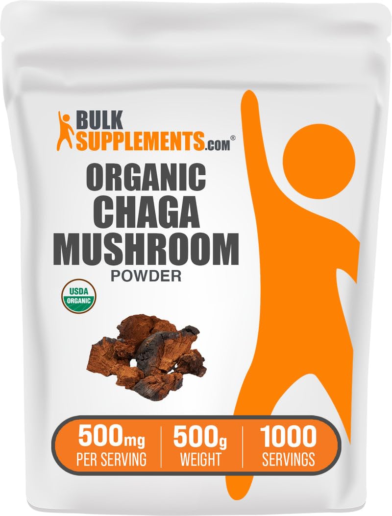 BulkSupplements Organic Chaga powder packaging for convenient daily use and trusted quality.