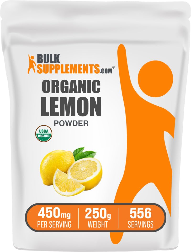 BulkSupplements Organic Lemon Powder bottle showcases convenient vitamin C source for daily routines.