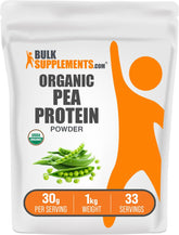 BulkSupplements Organic Pea Protein Powder package highlighting plant-based, gluten-free protein option.