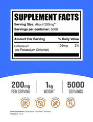 BulkSupplements potassium chloride powder pour demonstrates easy-to-dose format for daily use.