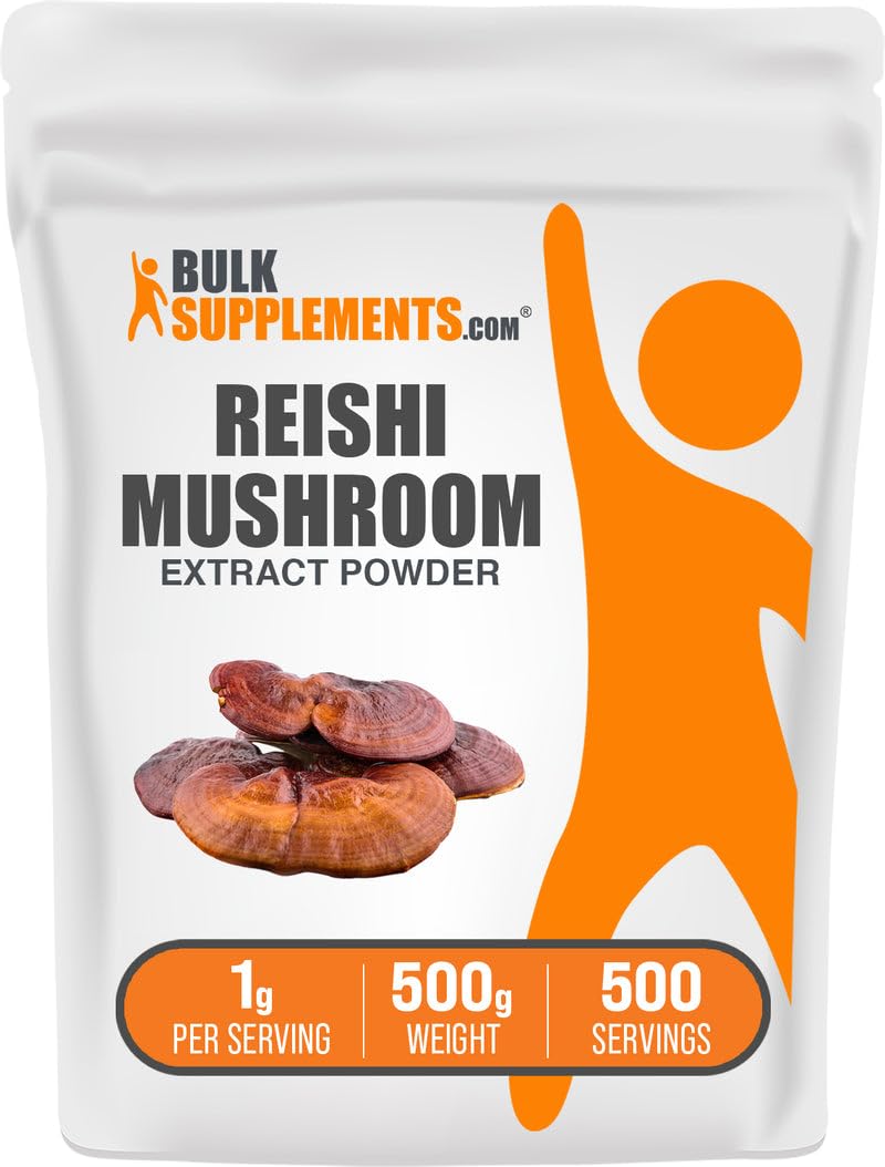 BulkSupplements Reishi mushroom extract powder jar showing rich texture for daily wellness