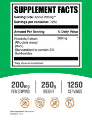 BulkSupplements Rhodiola Extract Powder packaging highlighting gluten-free formula