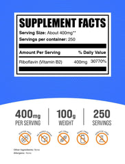 Riboflavin 400mg serving powder ready to mix into beverages or smoothies.