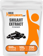 BulkSupplements Shilajit Extract Powder bottle showing gluten-free formula for daily wellness