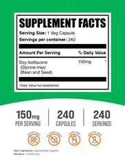 BulkSupplements Soy Isoflavones label close-up highlighting quality testing.