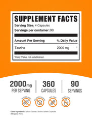 BulkSupplements Taurine capsules being poured from the bottle for easy dosing