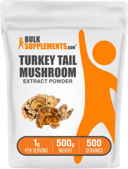 BulkSupplements Turkey Tail Mushroom Extract powder bottle close-up showing product quality