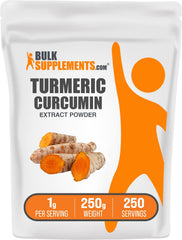 BulkSupplements Turmeric Extract Powder bottle closeup for easy daily use.