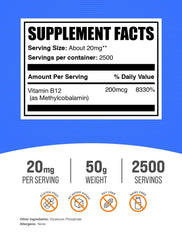 BulkSupplements B12 methylcobalamin powder with scoop convenient for measuring servings