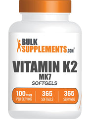BulkSupplements Vitamin K2 MK7 softgels bottle for easy daily supplementation.