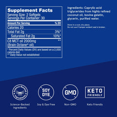 Bulletproof Brain Octane Softgels bottle-side highlighting travel-friendly packaging.