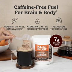 Scoop with Bulletproof powder indicating zero sugar and low net carbs.