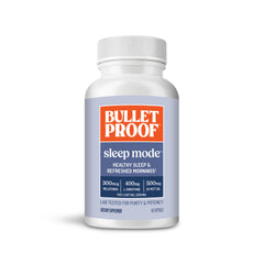 Bulletproof Sleep Mode bottle on nightstand promoting restful rest