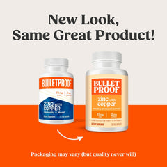 Bulletproof zinc-copper capsules being poured, highlighting easy daily supplementation for energy support.