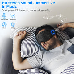 BULYPAZY sleeping eye mask headphones in-use during travel for hands-free music