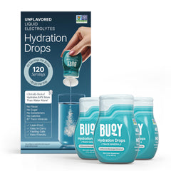 Buoy Electrolyte Drops bottle front highlighting sugar-free hydration.