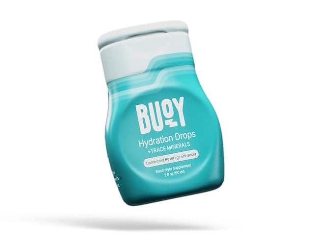 Buoy Electrolyte Drops unflavored bottle for daily hydration with minerals and antioxidants.