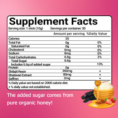 Burdvmd Trttvre Shilajit Honey Stick packaging shows premium, non-GMO energy source.