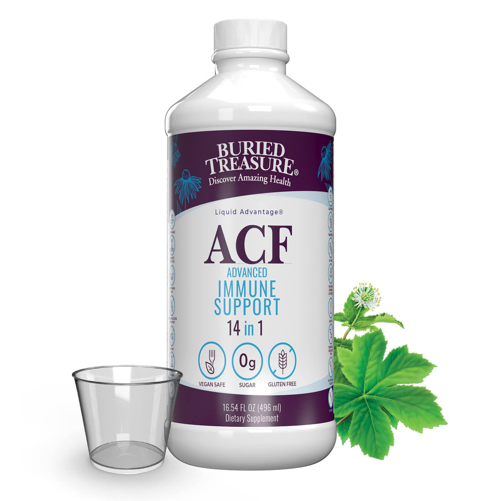Buried Treasure ACF immune bottle pour for easy daily dosing.