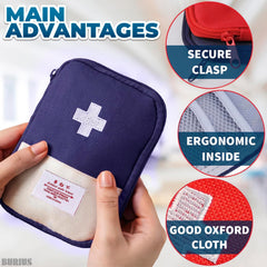 BURIUS first aid bag with zipper closure keeps contents secure.