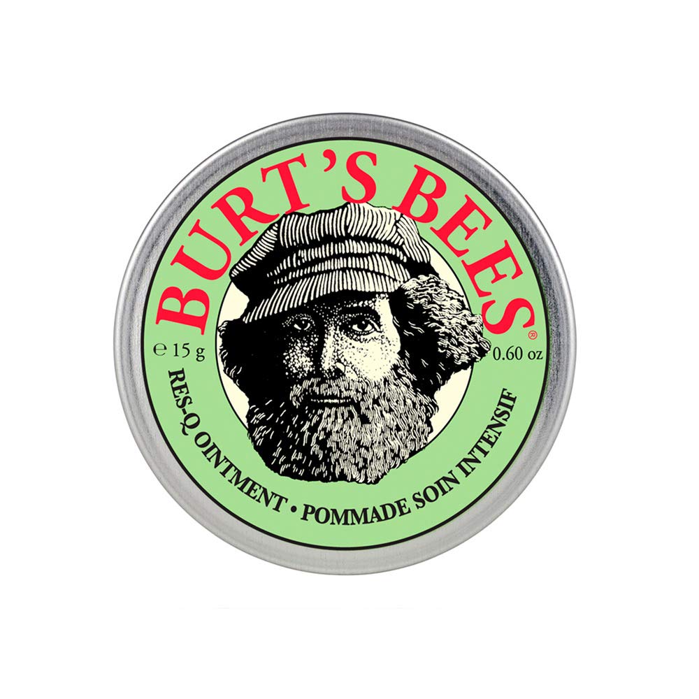 Burt's Bees Res-Q Ointment jar demonstrates a natural soothing balm for dry, irritated skin.