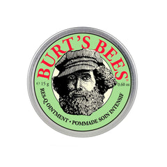 Burt's Bees Res-Q Ointment jar demonstrates a natural soothing balm for dry, irritated skin.