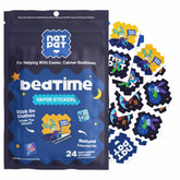 BuzzPatch NATPAT Sleepy Patch on a kid's pajamas promotes a calmer bedtime routine.