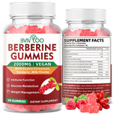 BVIVLOO berberine gummies bottle, 60-count, daily metabolism and immunity companion.
