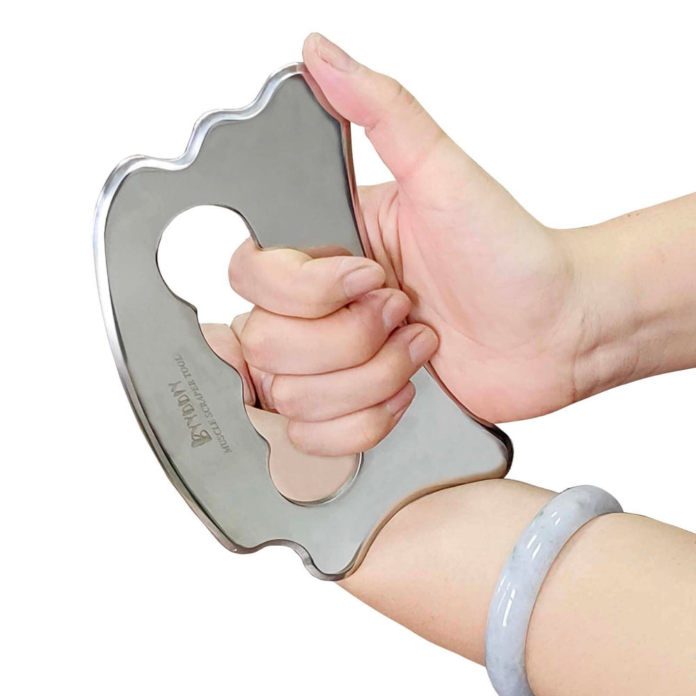 BYYDDIY stainless steel massage scraper tool front view for ergonomic use