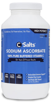 C-Salts pure sodium ascorbate powder bottle for easy daily vitamin C supplementation