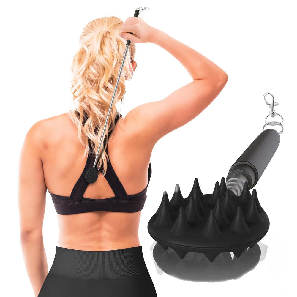 Cactus Scratcher extendable back scratcher in use reaching the back