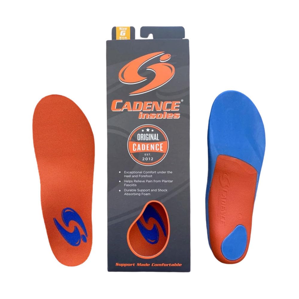 Cadence Insoles orthotic orange heel-cup image highlights comfort and pressure distribution.
