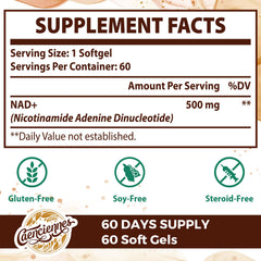 Caenciennes liposomal NAD+ softgels close up highlighting easy absorption.