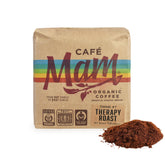 Cafe Mam therapy coffee enema front label showcases organic, fair-trade credentials for mindful routines.