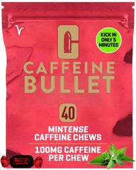 Caffeine Bullet Mint Energy Chews pack shot showing fast energy before workouts.