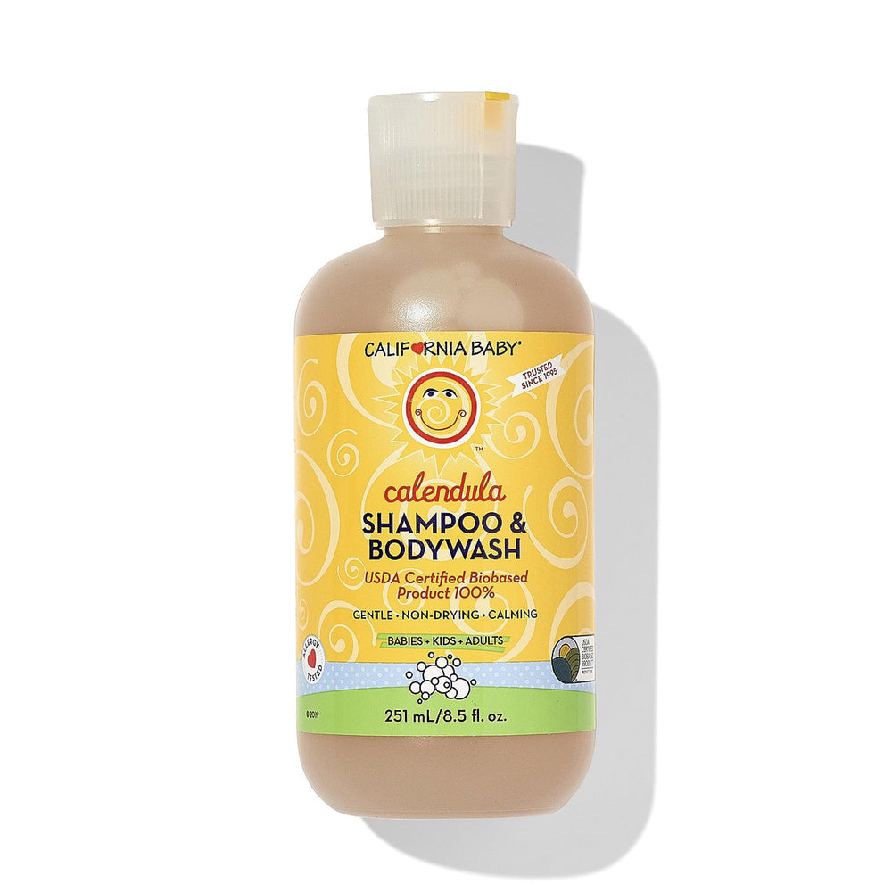 California Baby Calendula Shampoo bottle with lavender scent offering gentle cleanse for sensitive skin