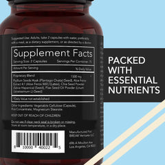 California Basics fiber capsules closeup shows plant-based capsules supporting vegan-friendly wellness