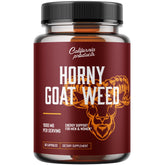 California Products Horny Goat Weed Complex bottle shows premium capsules for daily vitality support.