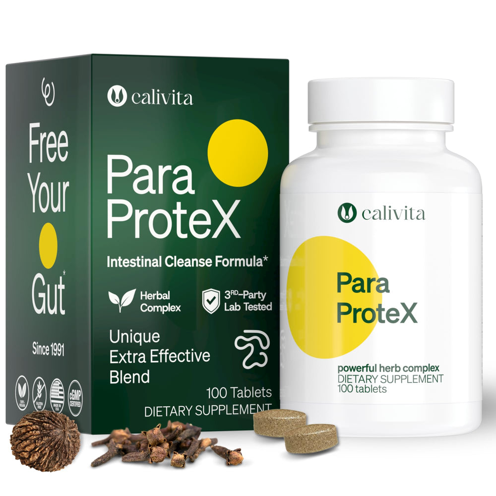 ParaProteX bottle front by CaliVita shows plant based gut support and detox routine