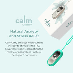 CalmCarry Glowco teal microcurrent pulse illustrates gentle relaxation for mindful evenings.