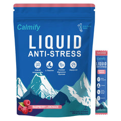 Calmify Liquid Anti-Stress bottle close-up with sachets for on-the-go calm