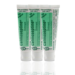 Calmoseptine ointment tube close-up, portable skin relief in a travel size.
